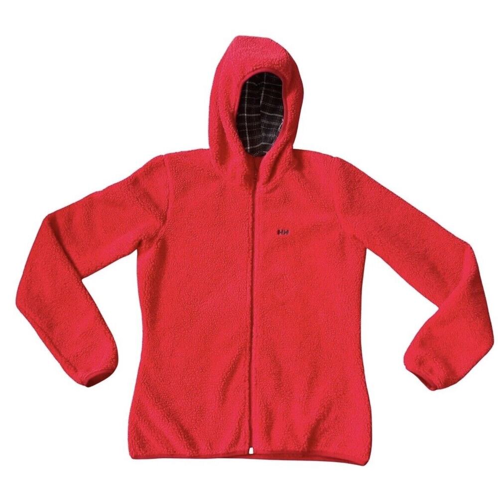 Helly Hansen‎ Women's Fleece Jacket Medium Hood With Plaid Lining Logo Full Zip